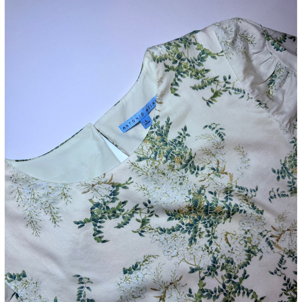 Antonio Melani Women Feminine Floral Puff Sleeve Cotton Fairy Blouse Large